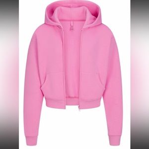 SKIMS cotton fleece zip up hoodie ( bubblegum ) skims pink hoodie
